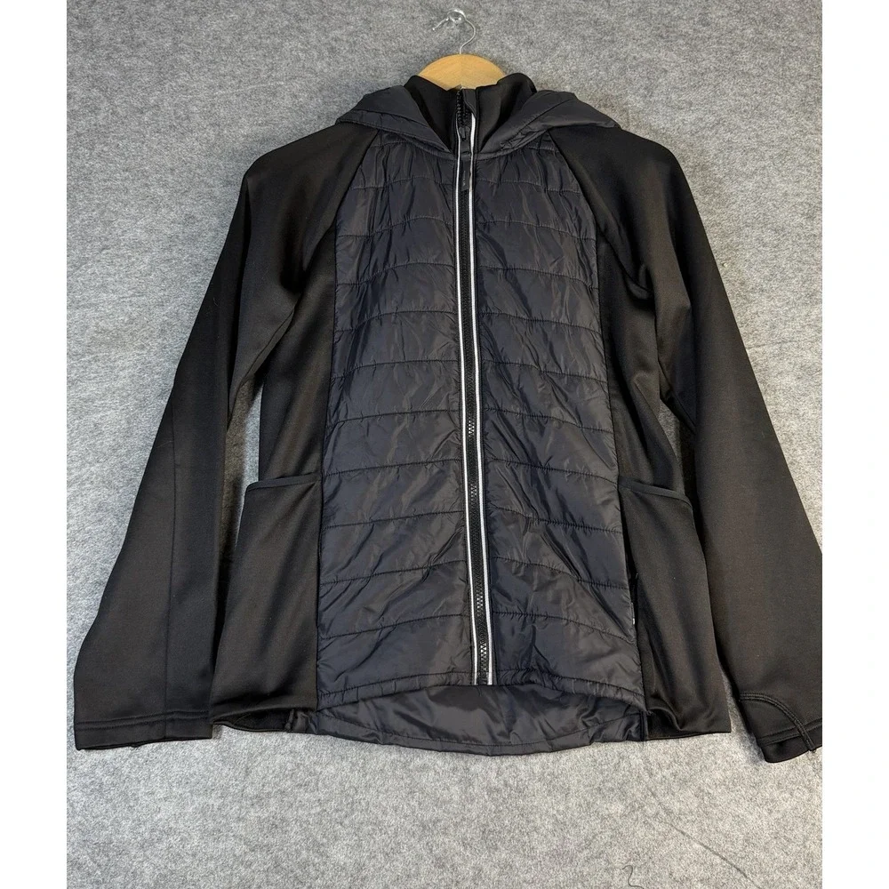 Athleta Girl‎ XL 14 Black Insulated Hybrid Jacket Hooded Full Zip Activewear